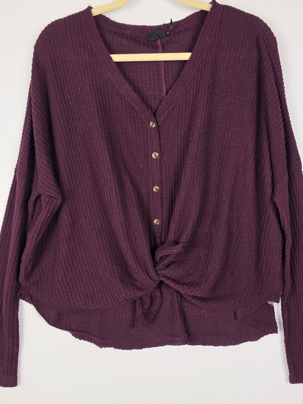 Urban Outfitters Plum Ribbed V-Neck Knot-Front Sweater